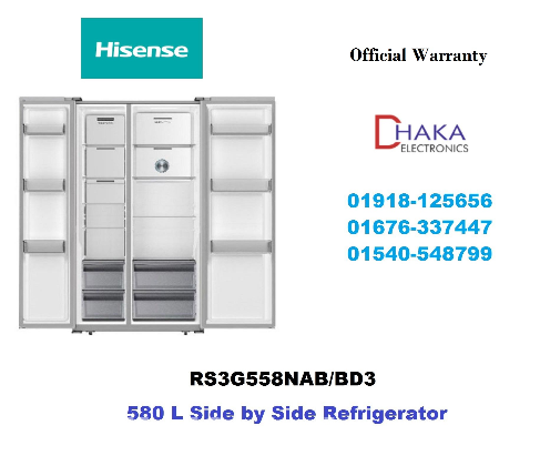 Hisense 580L RS3G558NAB Side by Side Refrigerator